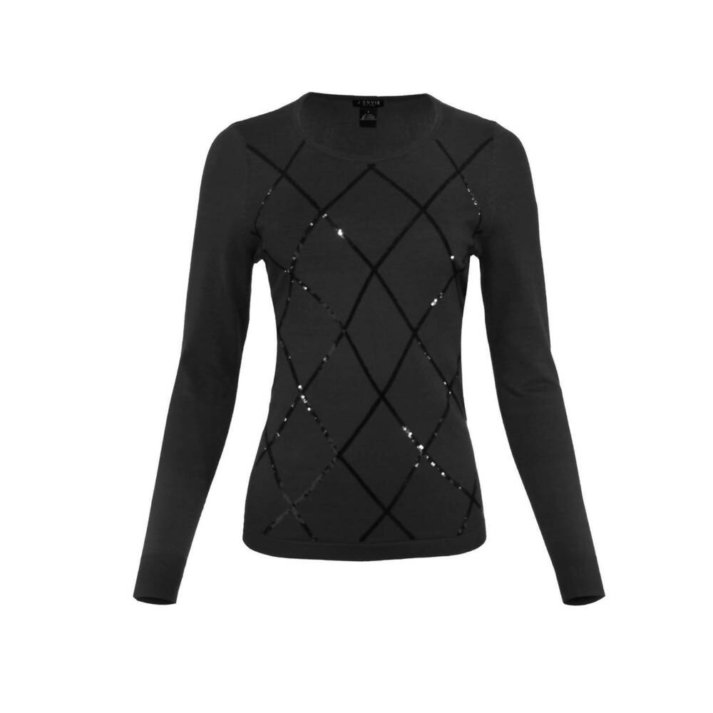 NEW J'ENVIE/ELI women's mayfair argyle sweater in black
